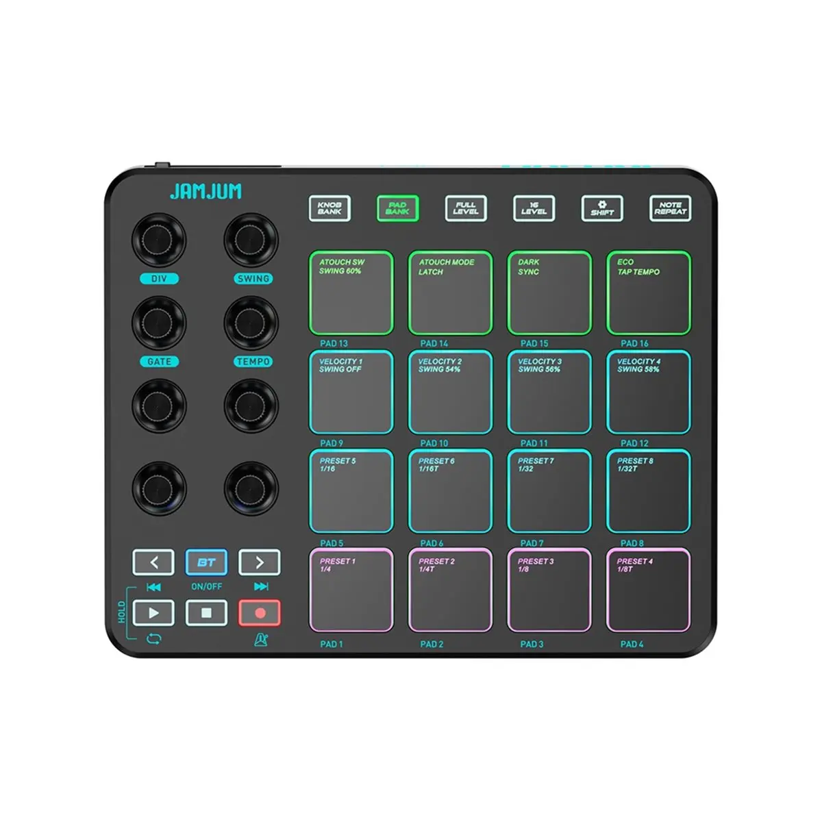 T653C Tools- Electronic Music MIDI Pad Encoders Portable Controller Supports Wireless Connection Built-in Battery Black