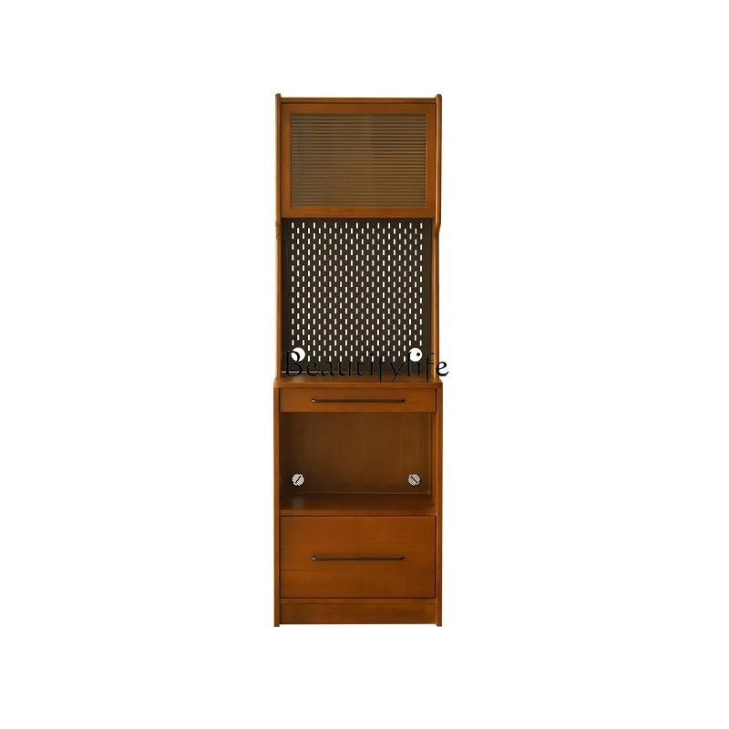 

Nordic retro solid wood dining side cabinet integrated small apartment simple living room wall storage narrow cabinet