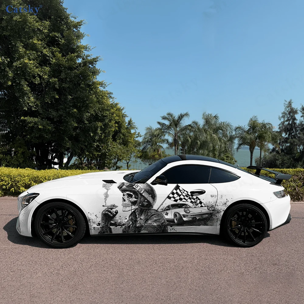 

Виниловые наклейки с гоночным черепом для курения автомобиля, самоклеящаяся наклейка из ПВХ, подходит для грузовиков, внедорожников, украшения, автоаксессуары, подарок