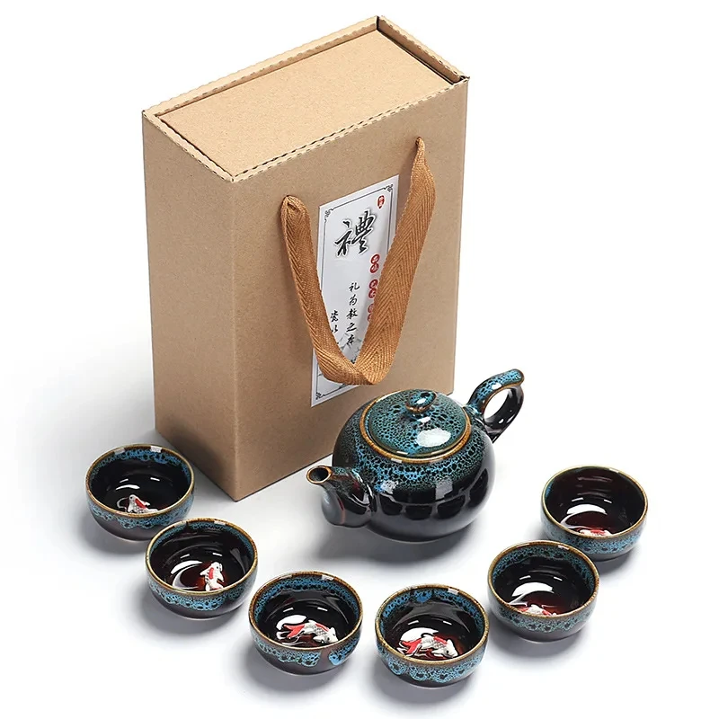 7 teile/satz chinesische Keramik Teekanne Kessel Tee tasse für Puer chinesische Teekanne tragbare Kung Fu Tee Set Trink geschirr Tee tasse & Untertasse Sets