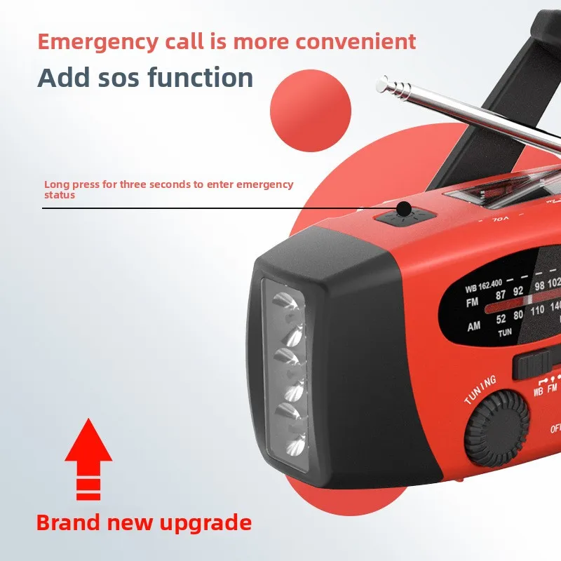 Type-C 다기능 핸드 라디오 비상 재해 예방 SOS 라디오 눈부심 손전등 휴대용 2000 mAh 태양 에너지