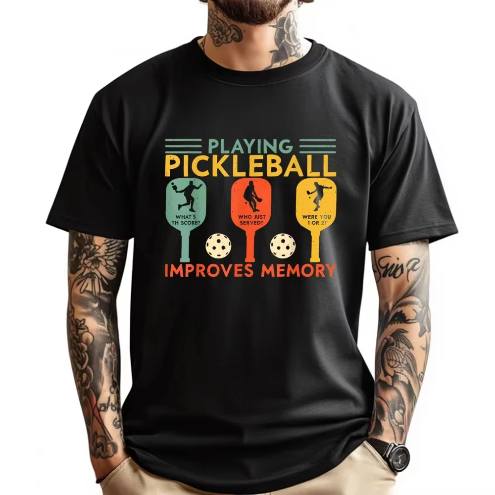 2027 New Playing Pickleball Improves Memory Funny Pickleball Player Graphic T-shirt Men Women Humor Vintage T-shirts Men's Tee