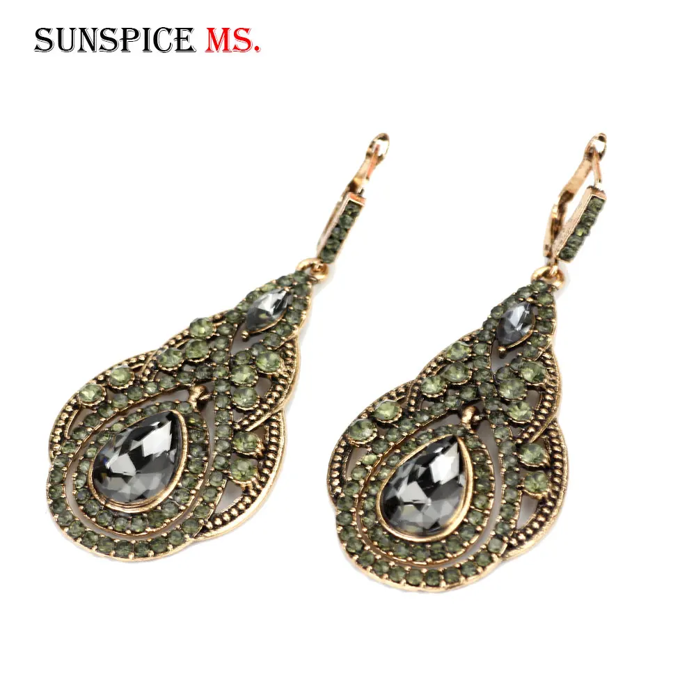 Sunspicems Bohemia Rhinestone Drop Earring Gray&White Crystal Bohe Women Bride Wedding Jewelry Tulip style Turkish Earring Gift