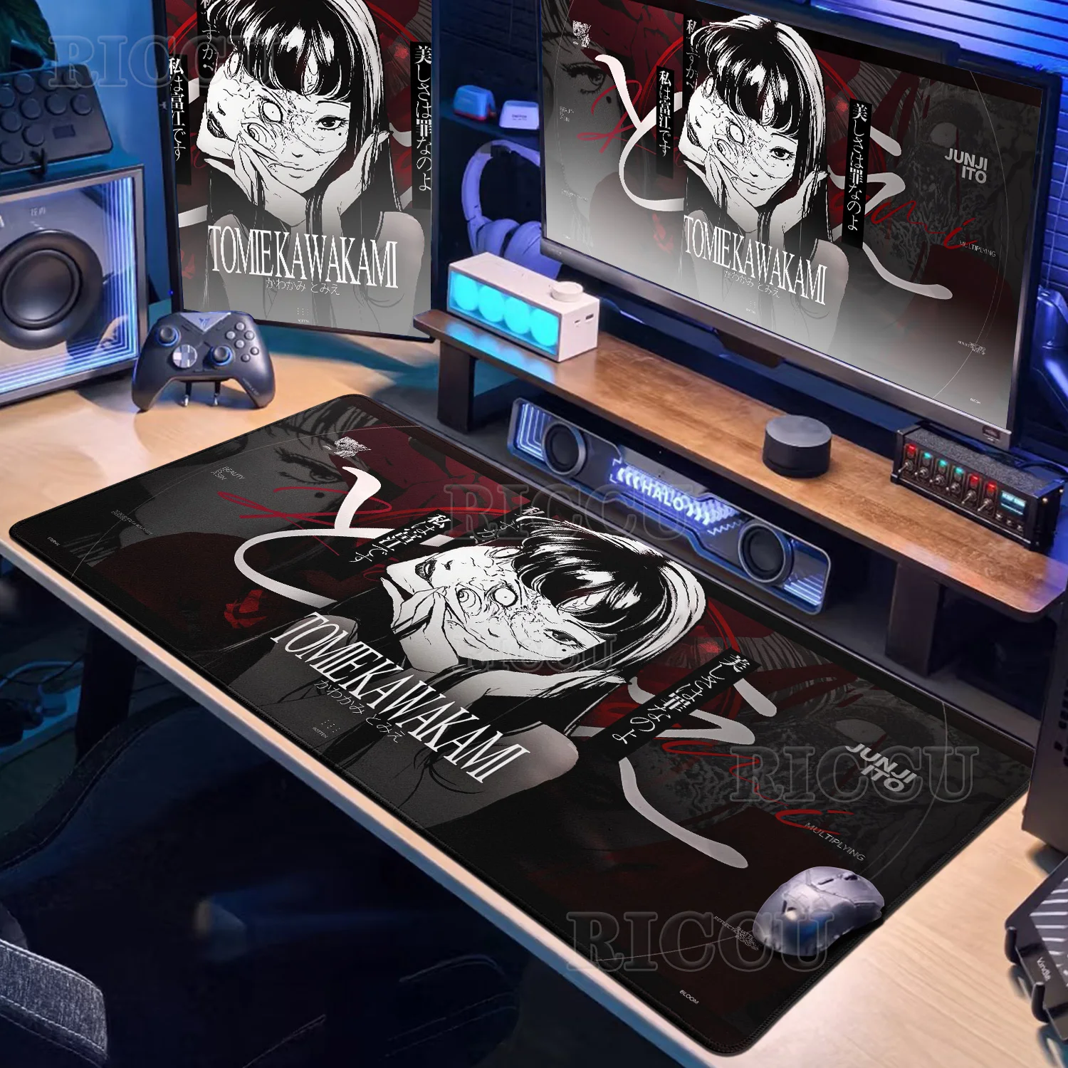Black & White Mouse Pad Cute HD Tomie Junji Ito Extended Pad Gaming Keyboard Mats Large XXL Gamer Collage Horror Anime Mousepad