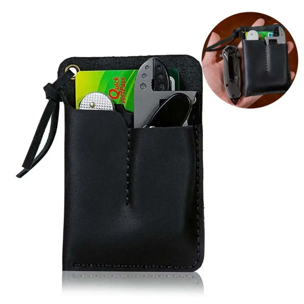 

Genuine Leather Leather EDC Organizer Black/Brown Belt Clip Outdoor Tool Pouch Multifunctional 3 Pockets EDC Pouch Pocket