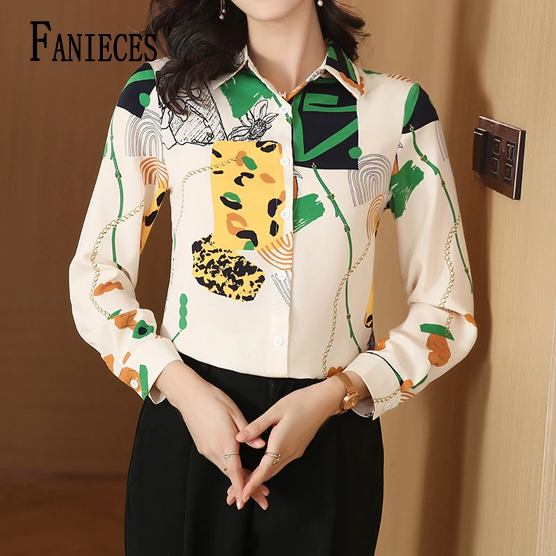 

FANIECES 3XL Women Flower Printed Blouse 2024 Summer Long Sleeve Fashion Shirt Oversized Holiday Beach Tops Streetwear 6828