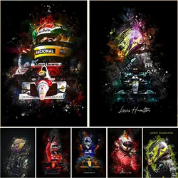 F1 Formula 1 Racer Legend Lewis Hamilton Poster Canvas Painting Watercolor Aesthetic Wall Art for Living Room Home Decoration