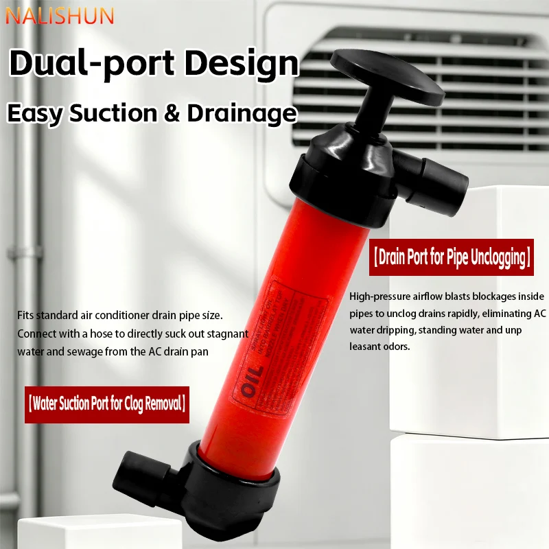 Dual-Port-AC-Abflussreiniger mit Legierungsstab, manuelle Siphonpumpe für Klimaanlagen, Auto-Ölabsauger, Aquarium-Wasserwechsler – Detail 4