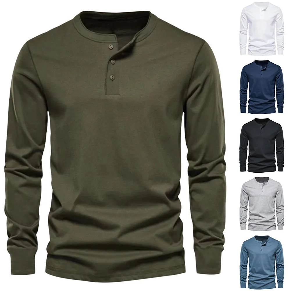 Top T Shirt Casual Crew Neck Formal Gildan Henley Shirt LONG SLEEVE Preshrunk Long Sleeve Loose Slim Fit