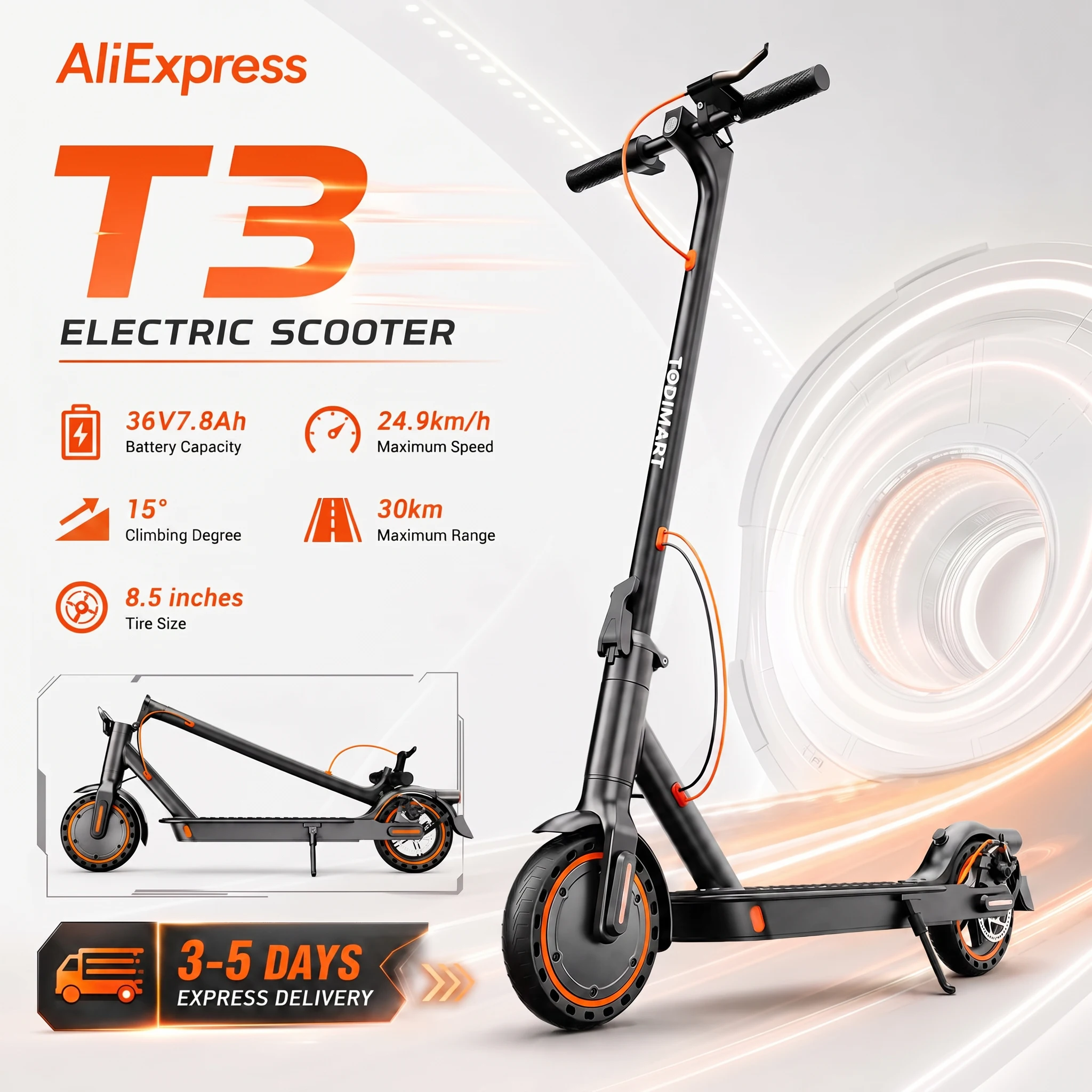 Todimart T3 Electric Scooter - Side Profile
