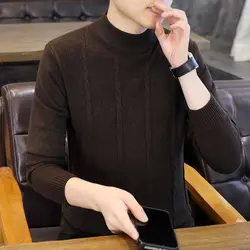 Slim Half High Collar Sweaters Men's Clothing All-match Solid Color Autumn Winter Casual Spliced Long Sleeve Knitted Pullovers