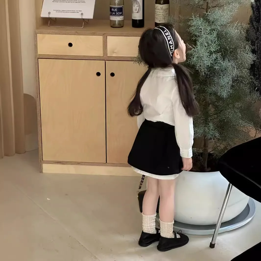 Girls Skirts 2024 Autumn New Childrens Clothes Girls Baby Korean Style Black and White Anti-slip Skirt Casual Simple Match