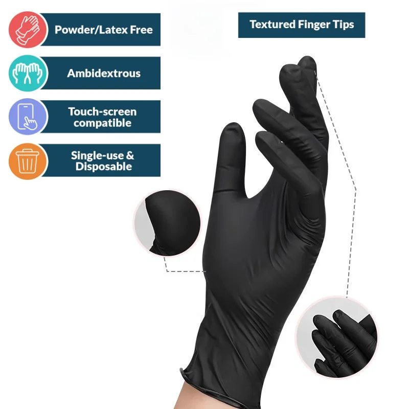 100PCS black nitrile gloves latex free elastic disposable household cleaning gloves suitable tattoo auto repair food handling