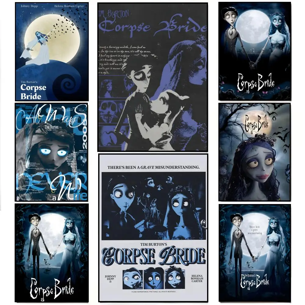 Póster de la película La novia cadáver de Tim Burton, adhesivo de pared impermeable HD, decoración para sala de estar, bar, regalo