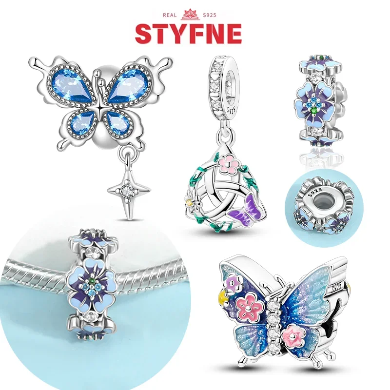 

Sterling Silver 925 Charms Butterfly Flower Beads Fit Pandora Original Bangle Bracelet Pendants Diy Fine Jewelry Gift for Women