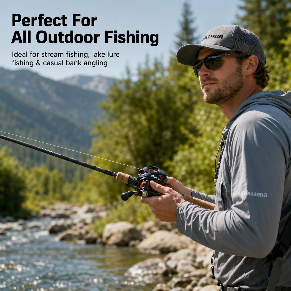 Okuma Baitcasting-Rolle, 6,3:1 Übersetzungsverhältnis, 12 kg maximale Bremskraft, Salzwasser-Baitcasting-Rolle mit kostenlosen polarisierten Angelbrillen, links und rechts – Detail 2