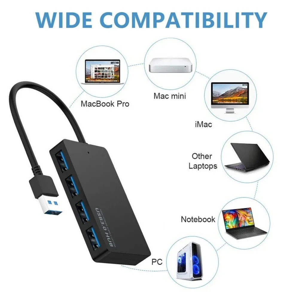 High-Speed USB 3.0 Hub 4 Port MultiFunction USB HUB Adapter Expander Splitter Plug & Play For PC Compatible with Various Systems