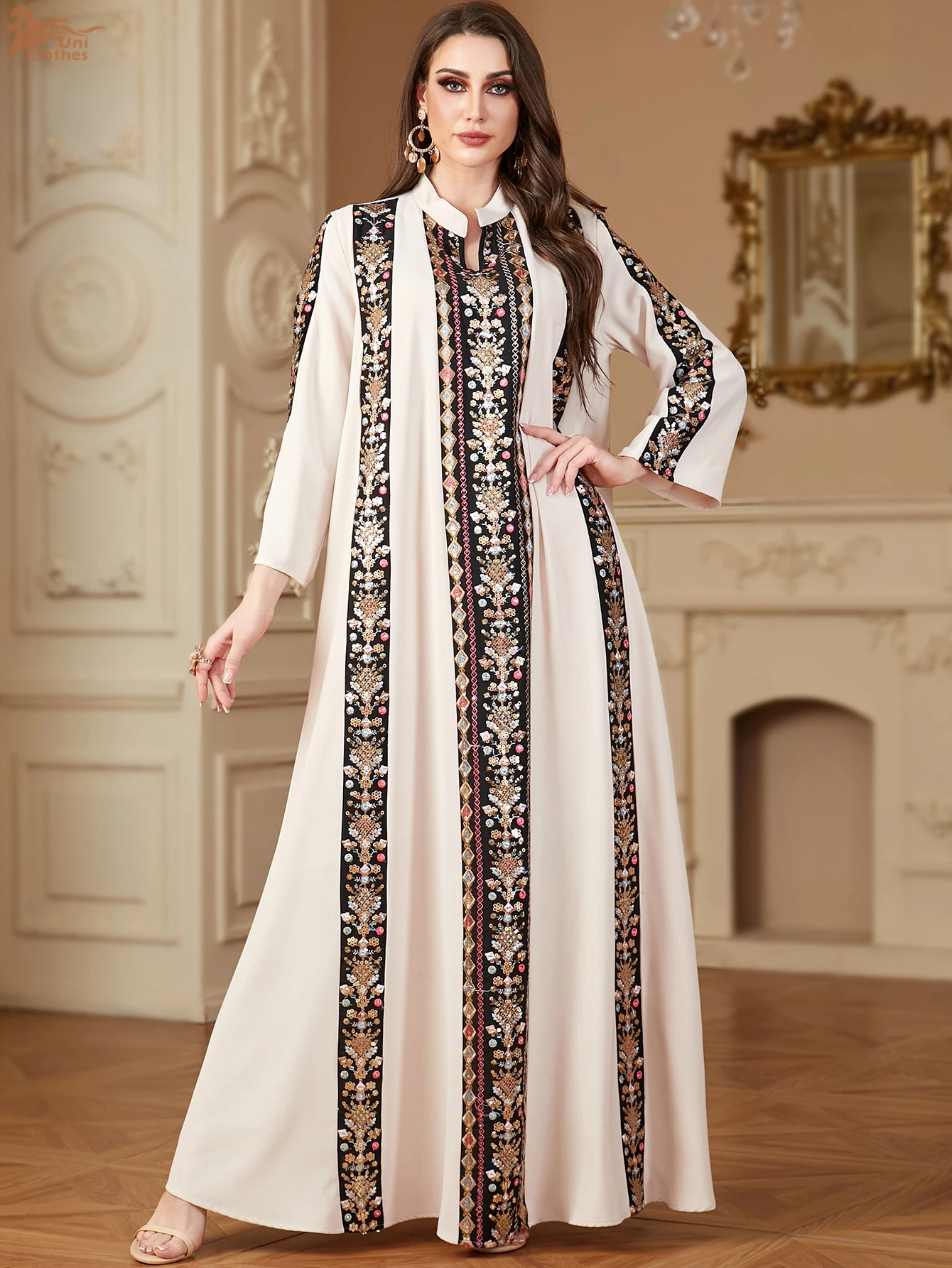 Ramadan Dubai haft w paski długie abaje muzułmańskie eleganckie kobiety suknia wieczorowa marokański Casual luźna Kebaya