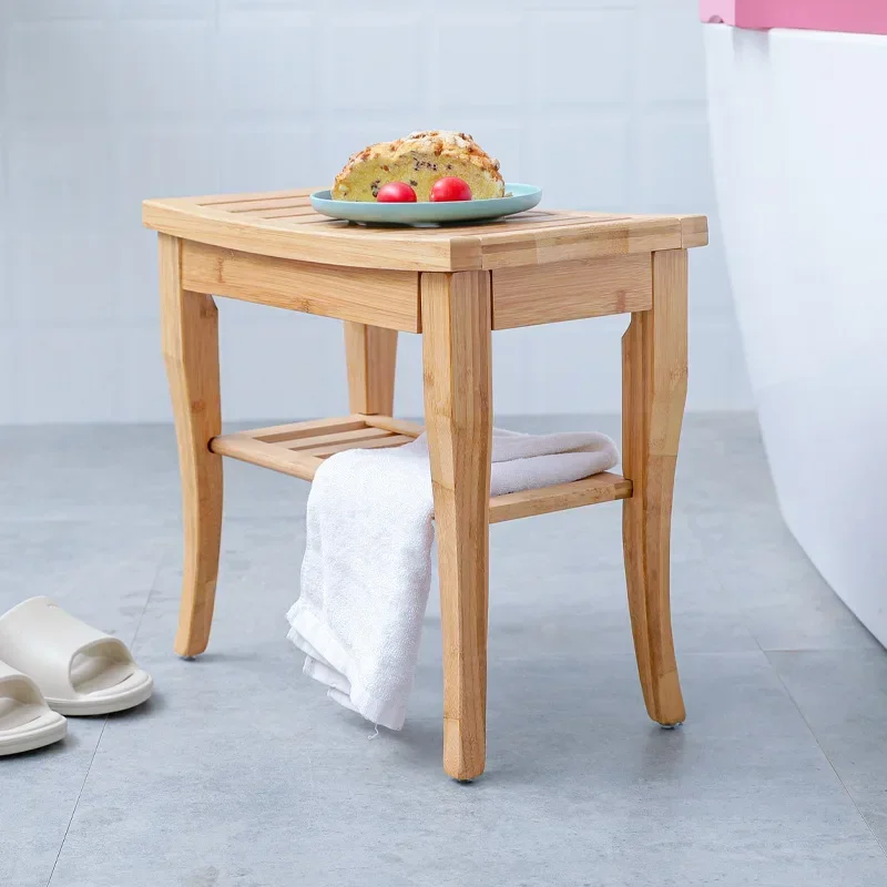 Two Layer Bamboo Bathroom Stool Anti-Skid Pregnant Women Bath And Shower Bench Safety Seat Shower Stool Japanese Style