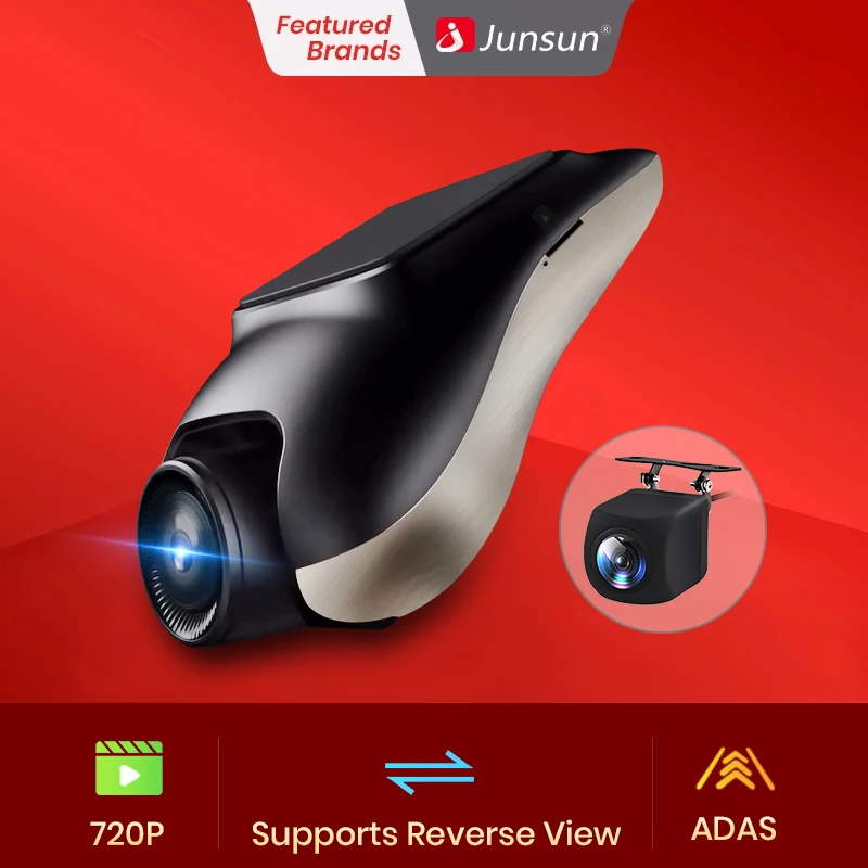 Junsun New 720P dashcam ADAS Mini Car DVR 120°FOV Auto Video Recorder Hidden Type Dash Cam for Android Support Rear Parking