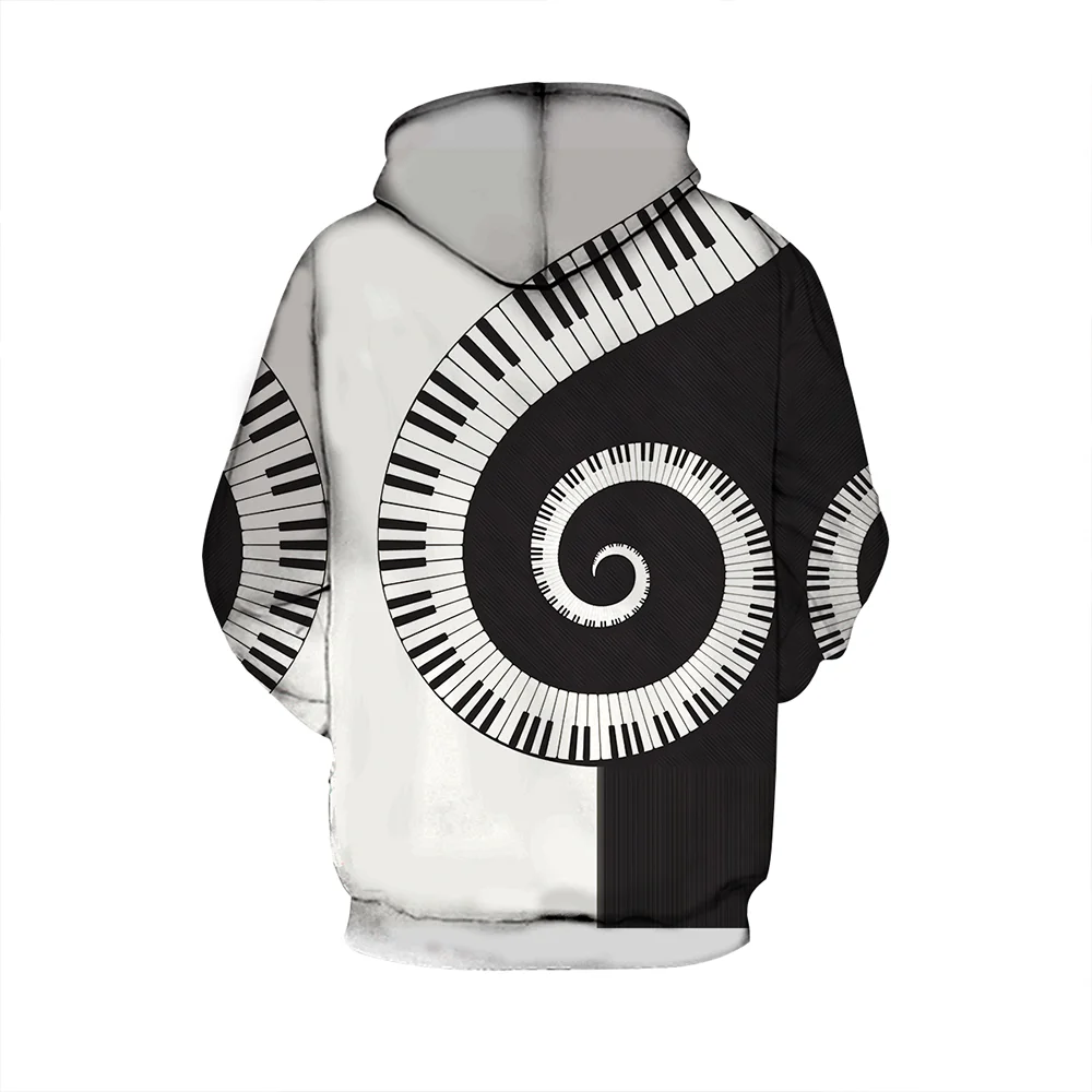 قماش متين، طقم هوديي رجالي بمقاس كبير S-9xl (قطعتان): لمسة موسيقية - دافئ مسامي، مطبوعات جرافيك غنائية رقيقة