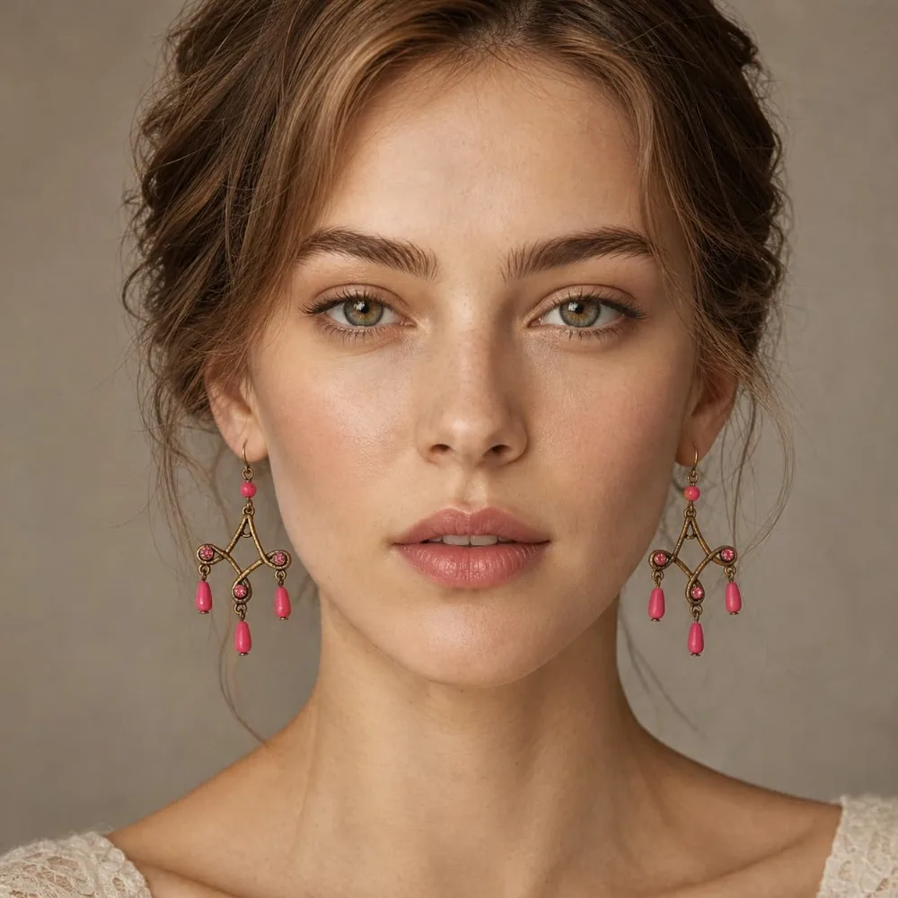 2pcs Distressed Diamond Earrings with Retro Elements, Versatile Heavy Industry Accessories 0411