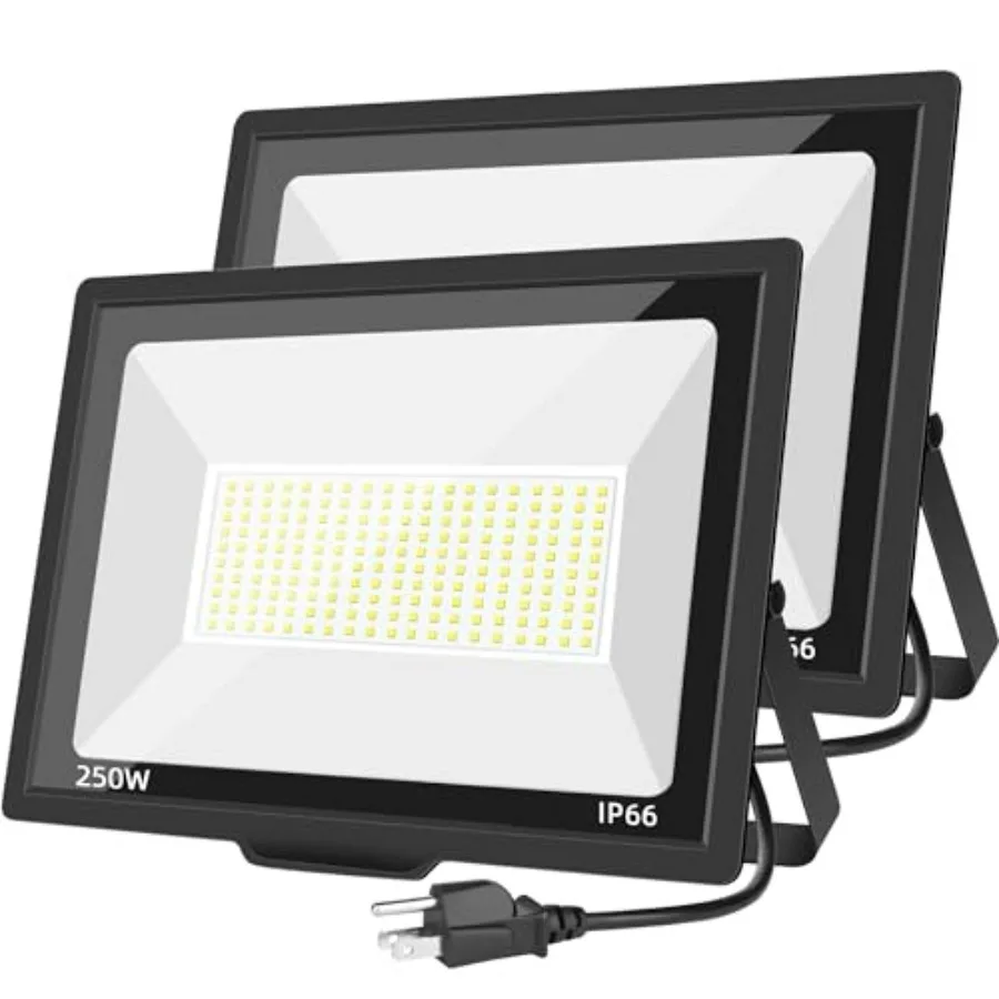 

250W LED Flood Light Outdoor Plug-in 30000LM Ultra Bright Security Light 6500K Daylight White IP66 Waterproof for Arena Backyar