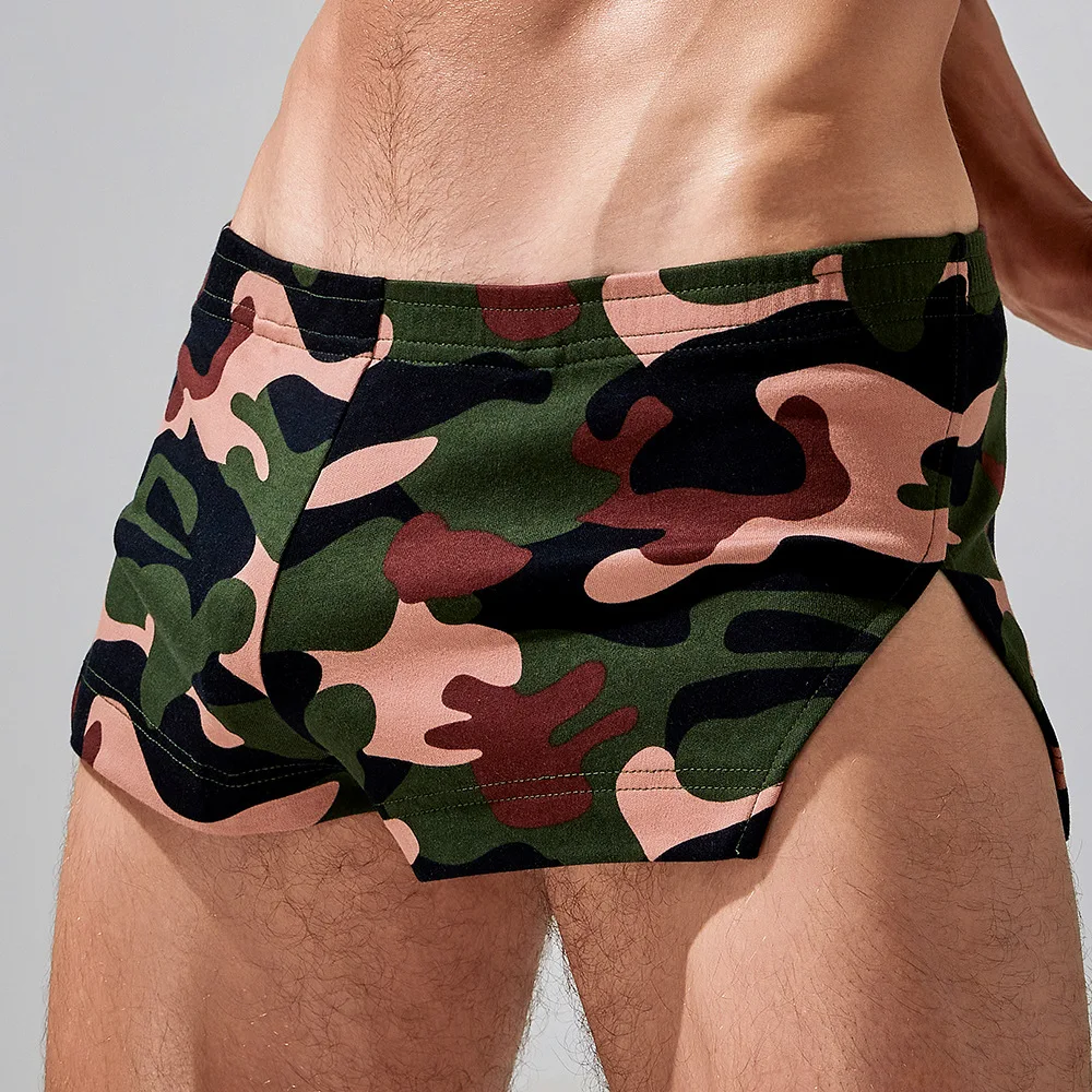 Boxers A-Lo de camuflaje de algodón para hombre, ropa interior gruesa con pierna dividida, calzoncillos estampados informales cómodos para pantalones cortos de uso diario