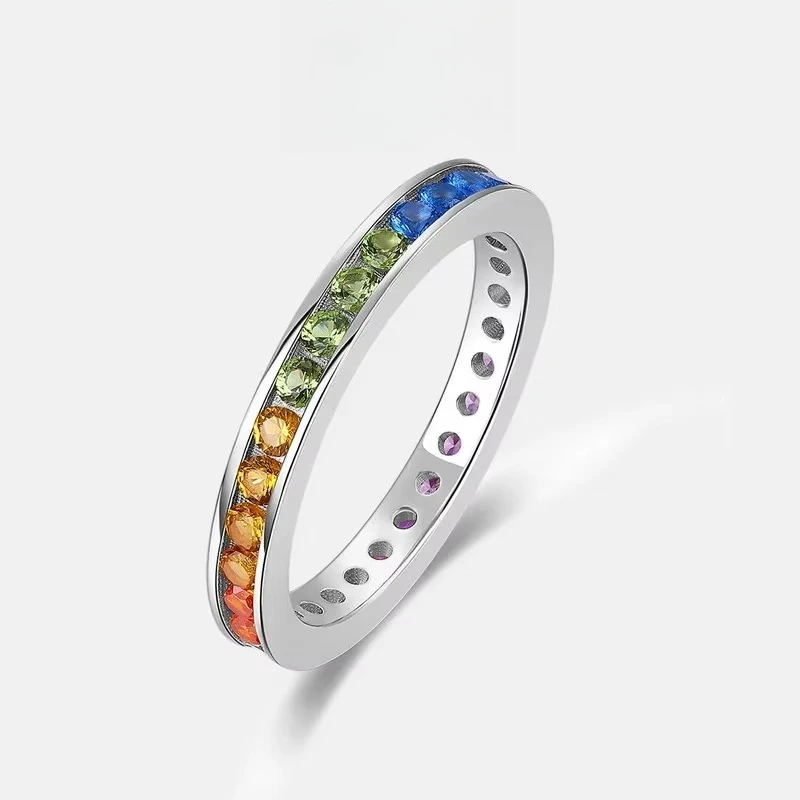 

Fresh and Colorful Women's Ring S925 Silver Plated 18K Gold PT950 Platinum Rainbow Zircon Ring Fashionable