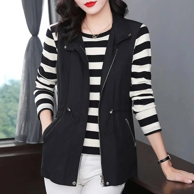 

2024 Spring Autumn New Women Vest Coat Slim Zipper Pocket Female Vest Jacket With Lining Ladies Black Sleeveless Waistcoat Coat