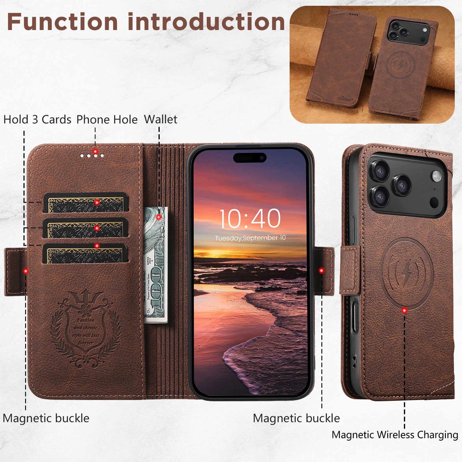 Magnetic Wireless Charging Card Holder Wallet Flip Cover For iPhone 12 13 14 15 16 17 18 Pro Max 16 Plus 17Air Phone Case