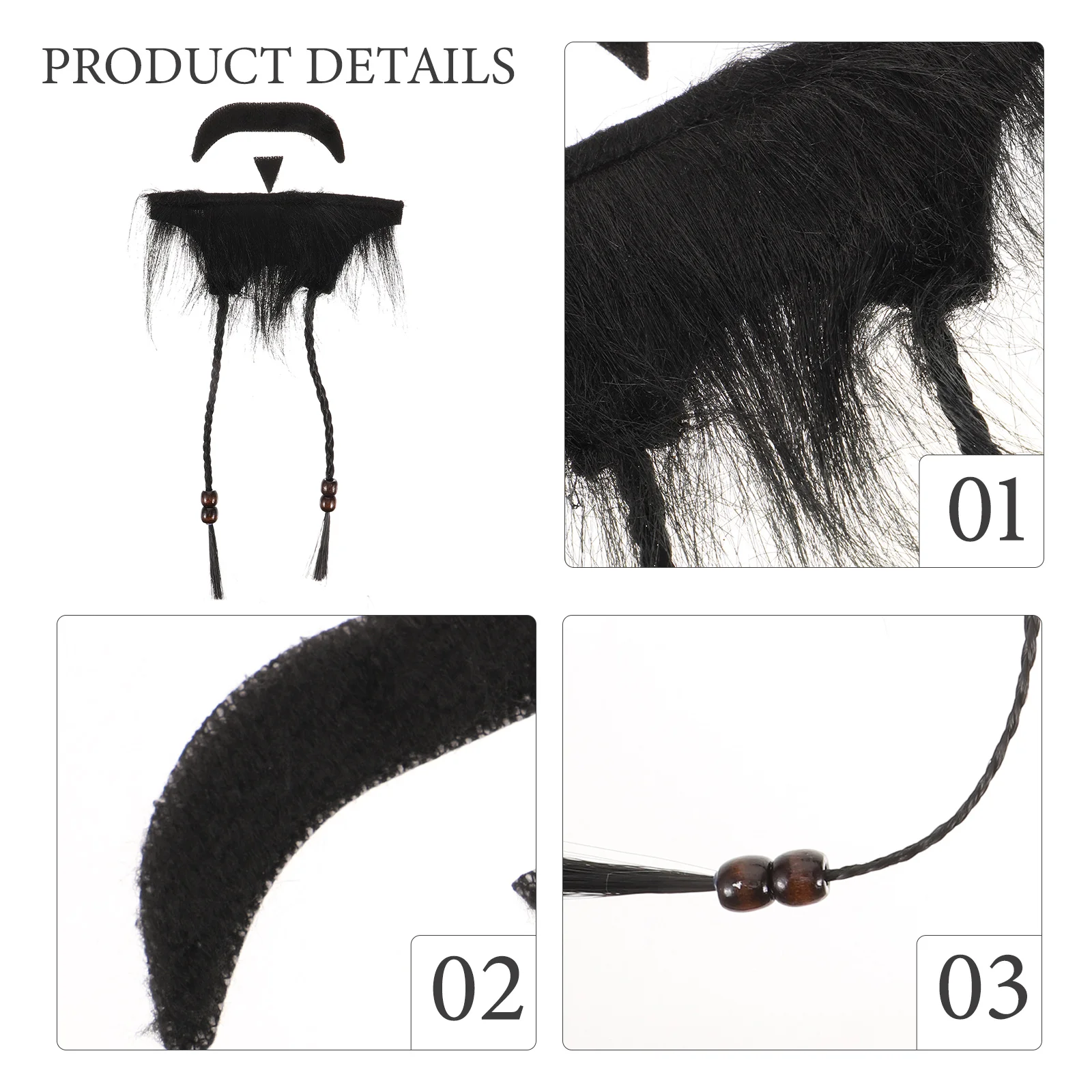 

1 set Black Pirate Fake Beard Kit Funny False Mustache Chin Braid Beard Cosplay Party Theme Costumes Facial Hair Decor