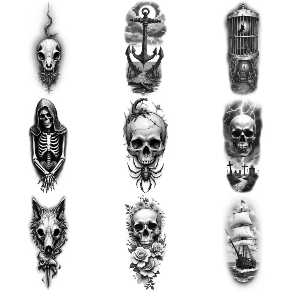 

3pcs Temporary Tattoo Realistic temporary tattoos Creepy Skull Skeleton Skull with for arms Adults men