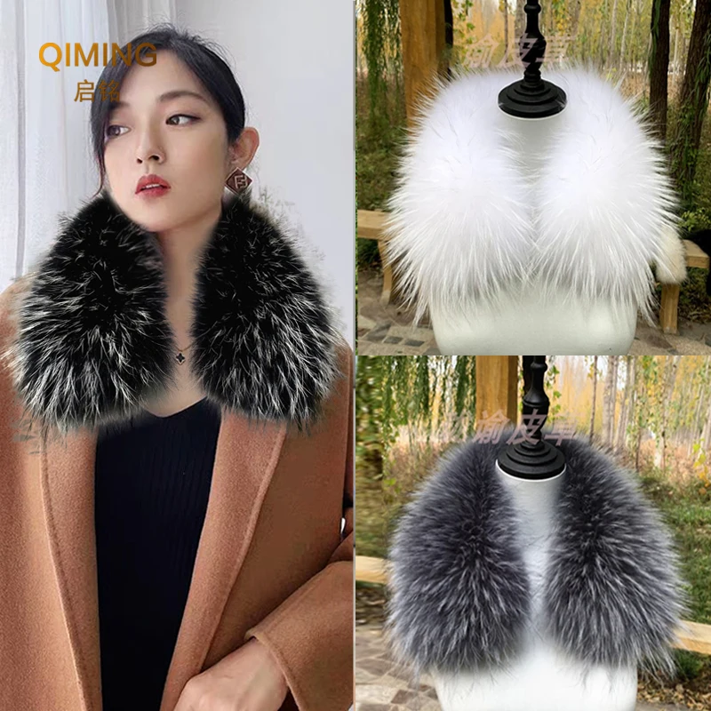 

Winter Real Raccoon Fur Collar Square Luxery Scarf Furry Fluffy Scarves Neck Warmer Women Men Shawl Luxury Coat Accessory Unisex