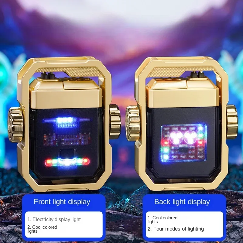 2024Electric Pulse Double Arc Lighters Type-C Fast Charging Lighter Outdoor Windproof Lighters Mecha Spinning Gyro Creative Gift