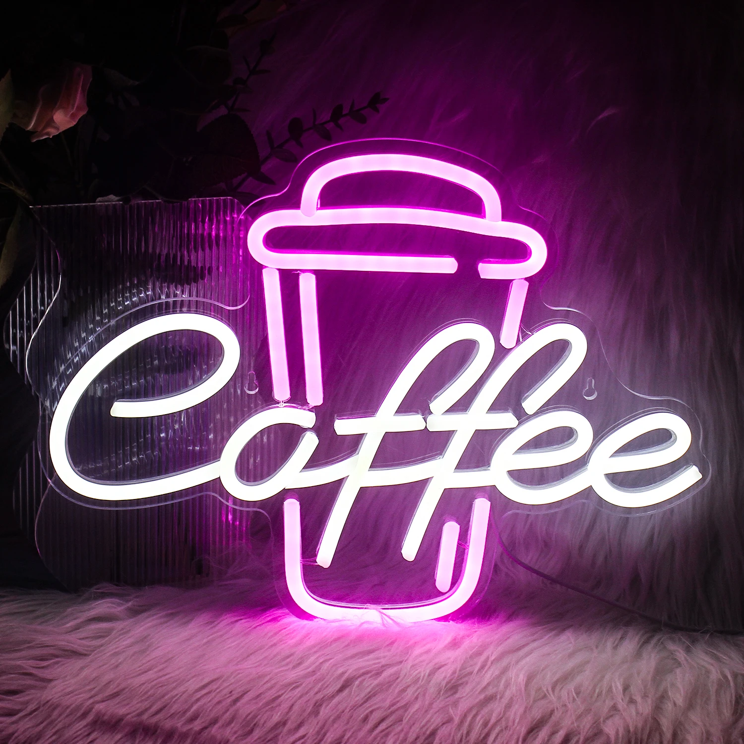 Sinal de Neon LED para Wall Decor, Sinal de Café, Rosa e Branco, Palavra Neon Lights para Café, Bar, Restaurante, Cerveja, Pub, Quarto, Birthday Party