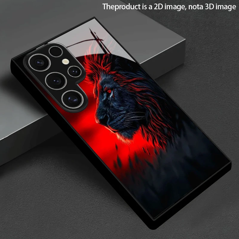 Red Shadow Lion Pattern 2D Phone Case for Samsung S26 S25 S24 S23 S22 S21 S20 A56 A36 A16 - Glass Protective Cover