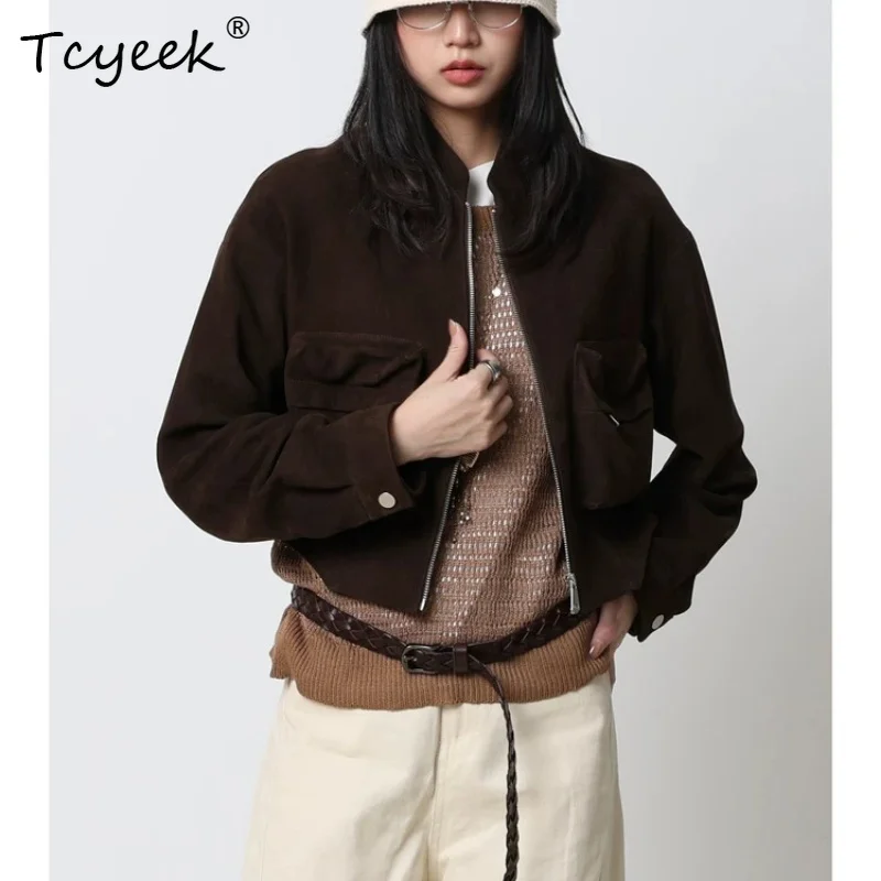 Tcyeek Genuine Leather Jacket Women Clothes Real Vintage Sheepskin Ladies Coat Stand Collar Fashion Leather Coats Куртка Кожаная