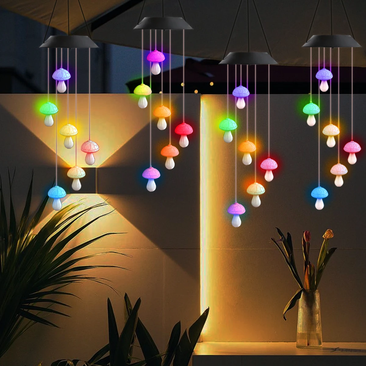 1 قطعة تعمل بالطاقة الشمسية الملونة الرياح الرنين ضوء في الهواء الطلق مقاوم للماء معلقة مصباح المحمول للمنزل حديقة ساحة فناء مهرجان ديكور #6