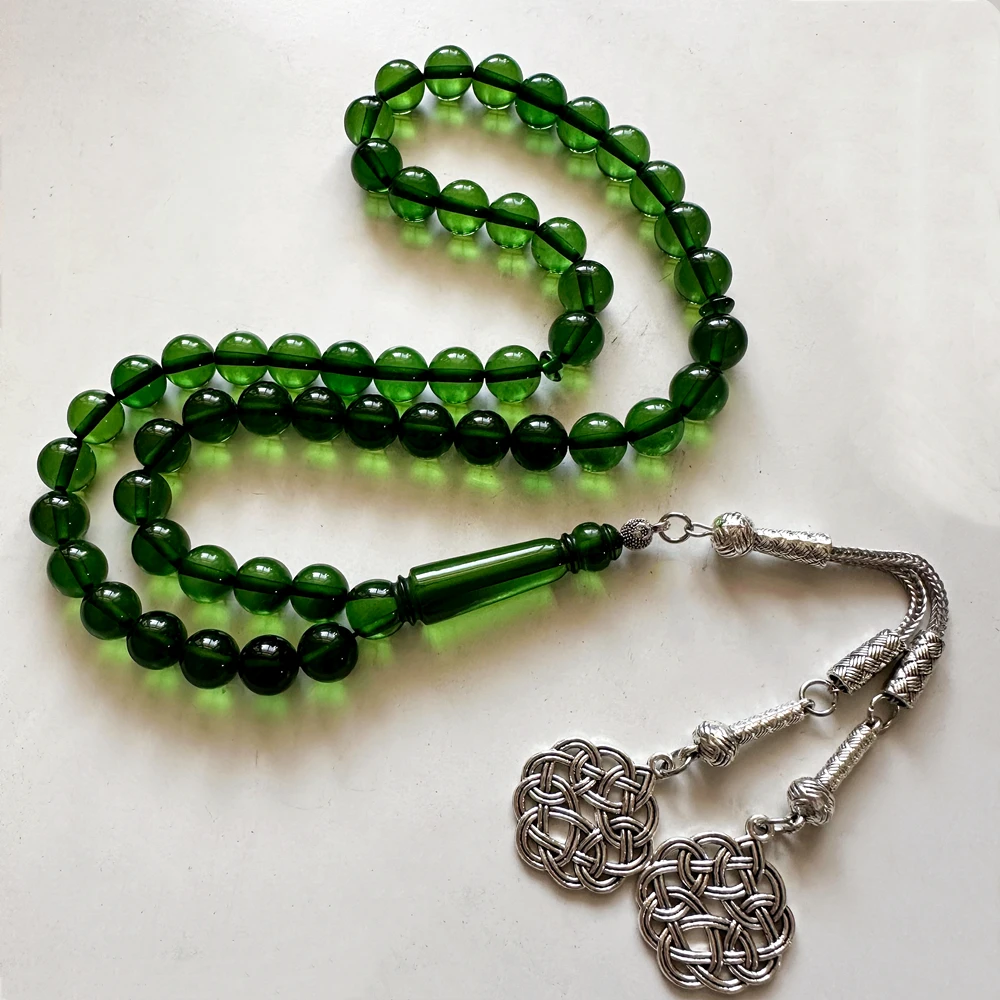 Green Amber Color Tasbih 33 66 99beads Islamic Luxurious rosary men Muslim misbaha gemstone prayer beads bracelets Eid gift