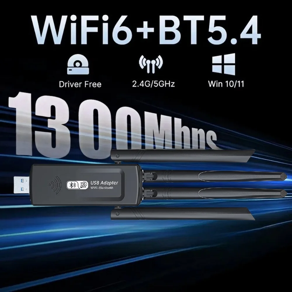 Сетевая карта Wi-Fi 1300 Мбит/с 2,4G/5Ghz Bluetooth 5,4 Wi-Fi ключ AX1300 USB 4-антенный беспроводной приемник для ПК/драйвера ноутбука бесплатно