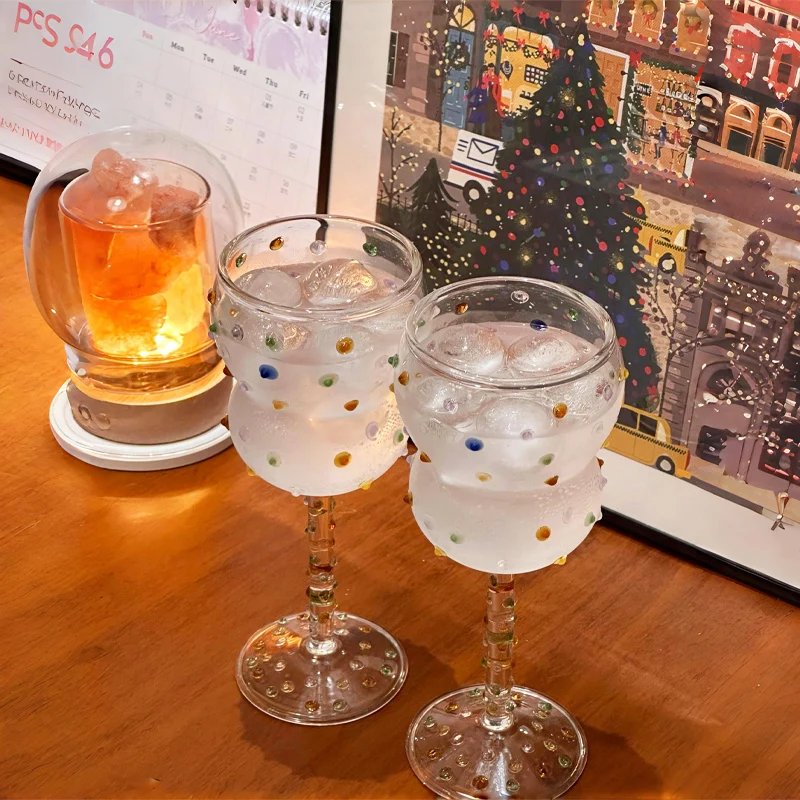 

Creative Artistic Color Gem Glass Colorful Sugar Bean Korean Style Goblet Modern Simple Gourd-shaped Transparent Red Wine Glass