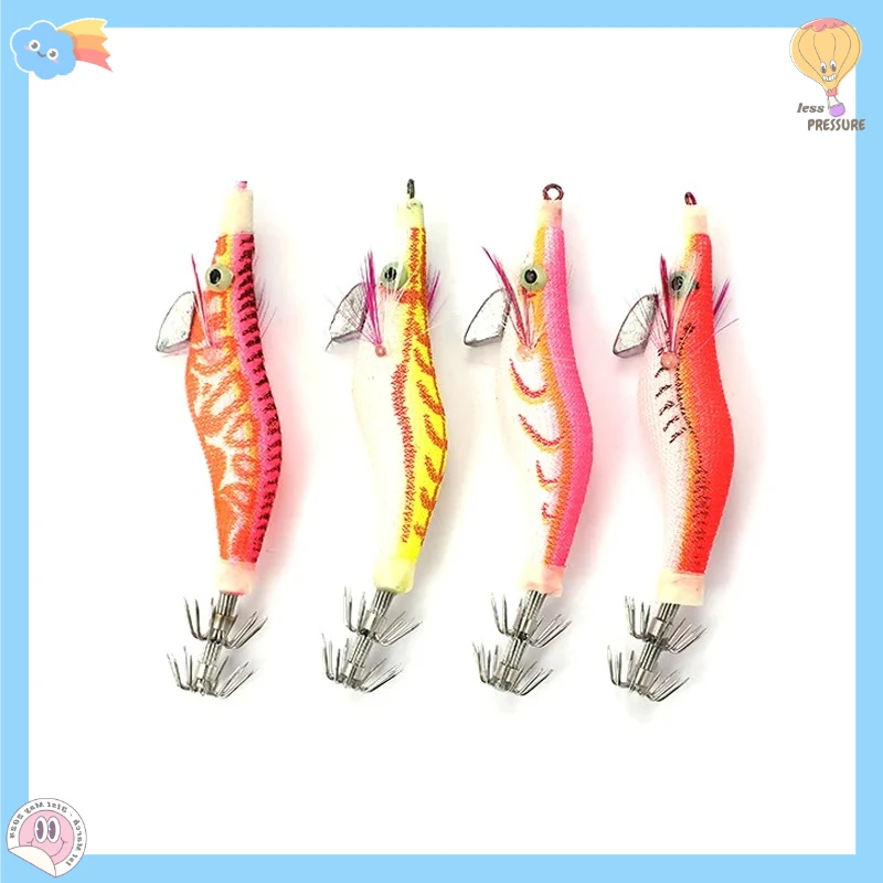 مجموعة مكونة من 4 قطع/صضيب صيد الحبار مع الروبيان الخشبي، طعوم الحبار والخطبوط المتوهجة، طعم صيد الحبار وإكسسوارات صيد الأسماك