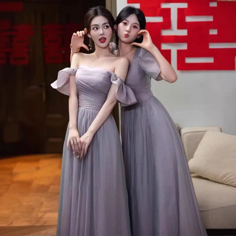 2025 новый стиль, женское фиолетовое длинное платье подружки невесты, модное и высококачественное утягивающее платье для выпускной церемонии группы Sisters