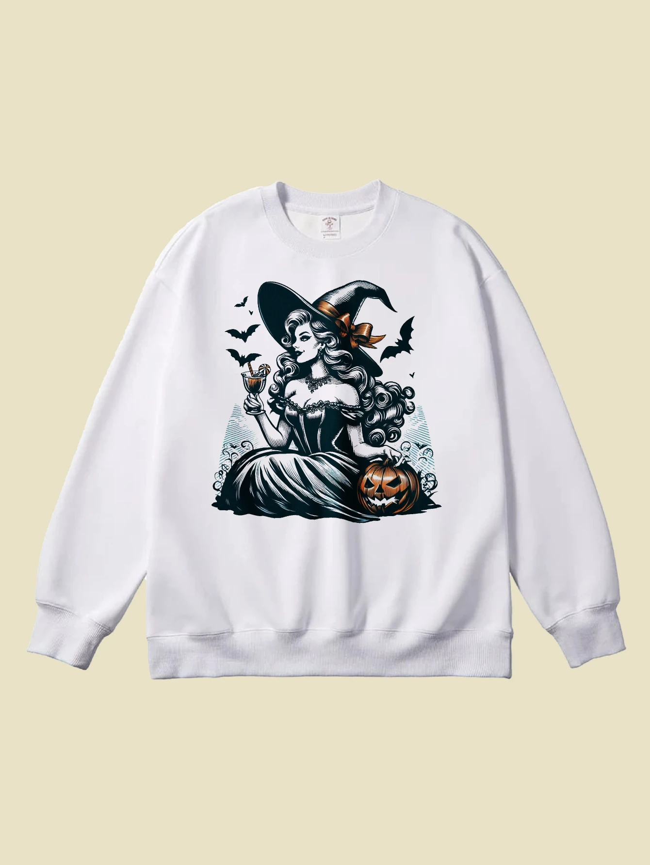 Maglione girocollo multicolore da donna caldo strega di Halloween vestibilità ampia in puro cotone per l'autunno inverno stile sportivo di Halloween
