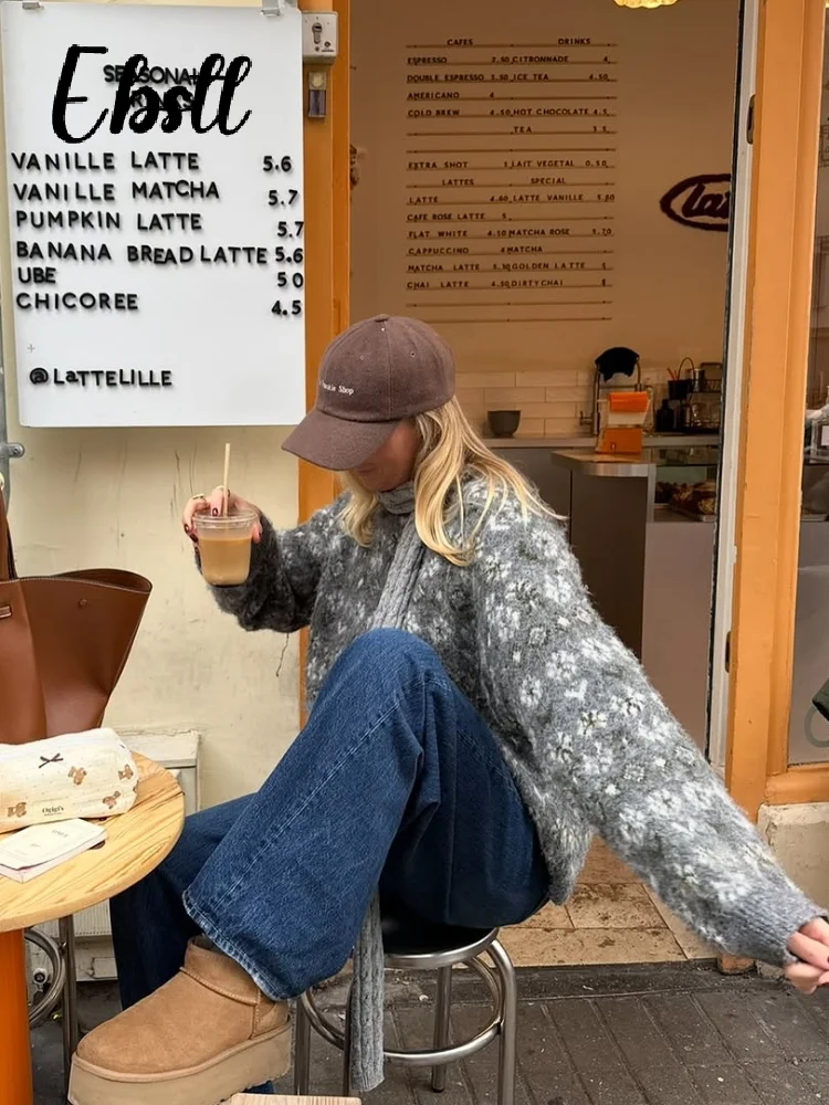 

Вязаные пуловеры с круглым вырезом и узором, новинка 2025, женские повседневные свитера с длинными рукавами, женские свободные уютные топы, трикотаж