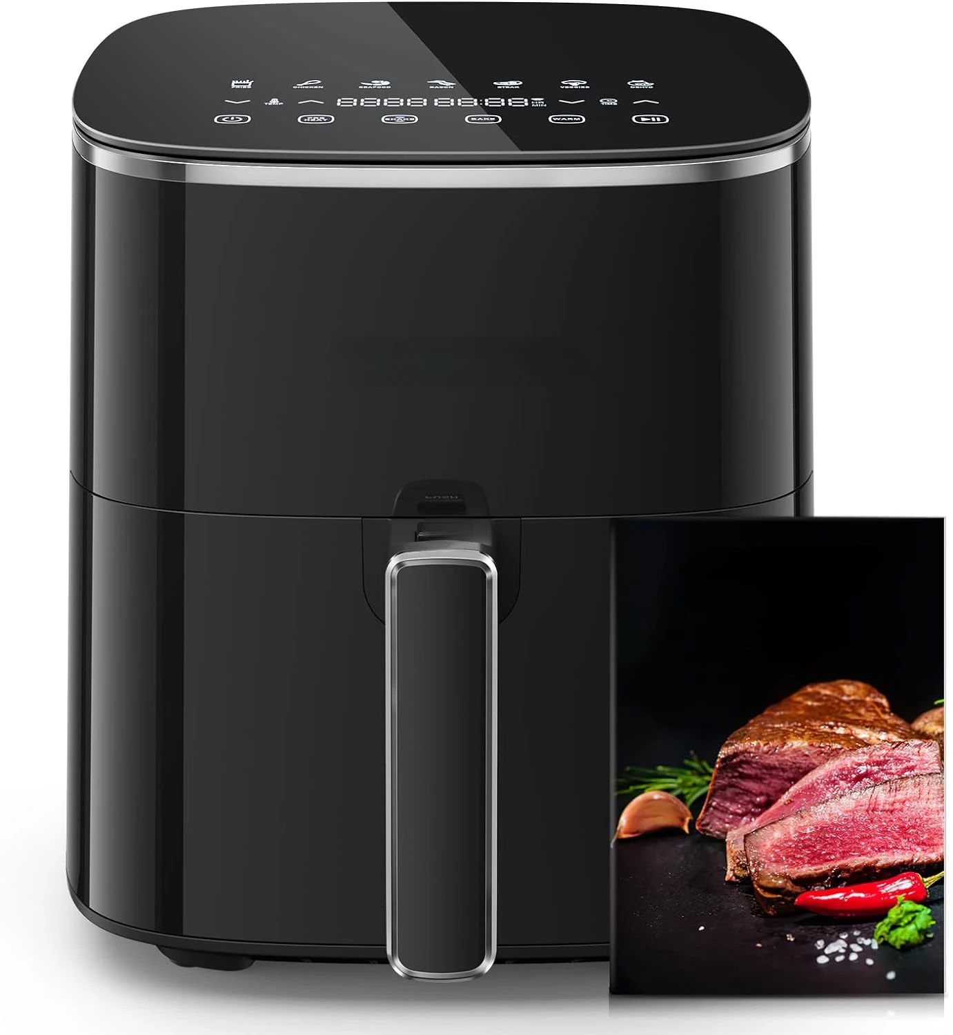 

Фритюрница 6QT, 11 сенсорных функций, быстрое приготовление 450 ℉, 95% меньше масла, обжарка, испечь, чипсы, брови и жареный воздух для легких блюд