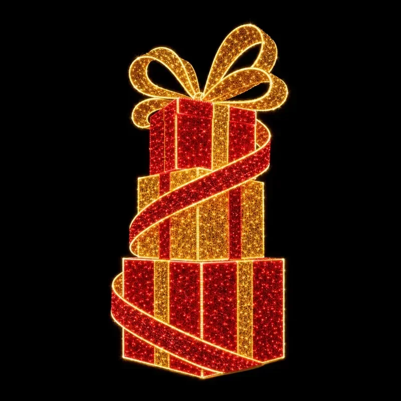 Giant Size CE IP65 Metal Wire Frame Warm Cold White LED String Rope Lighted Ribbon Bowknot Present Christmas Gift Box Motif