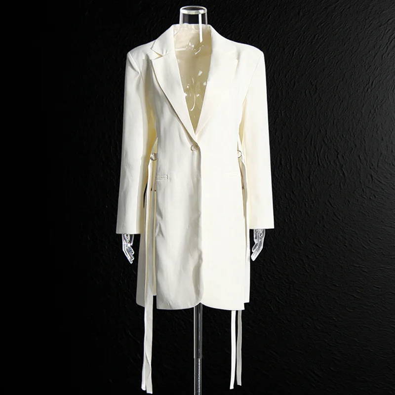 ZAMOR HIGH STREET Women's British Style Tie Splicing Blazer 2026 New Fashion Design Long Sleeve Mid-Length Coat
