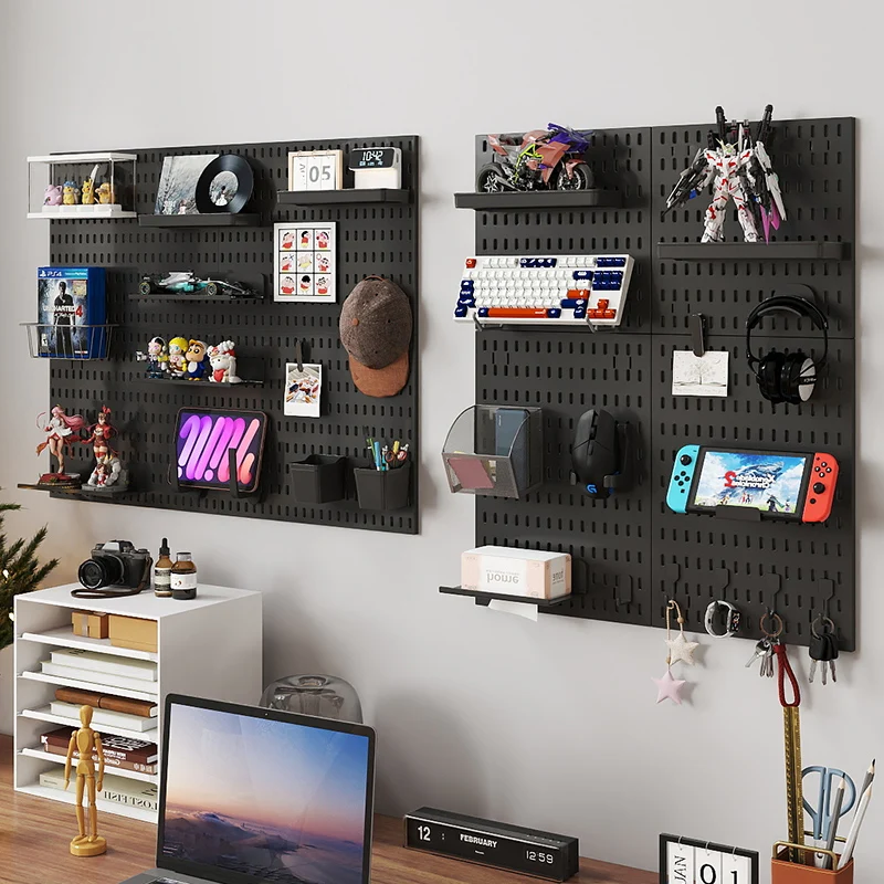 

Gaming Room Pegboard Shelf – No-Drill Adhesive Mount for Mouse, Keyboard & Headphone Hooks, Perfect Setup & Decor